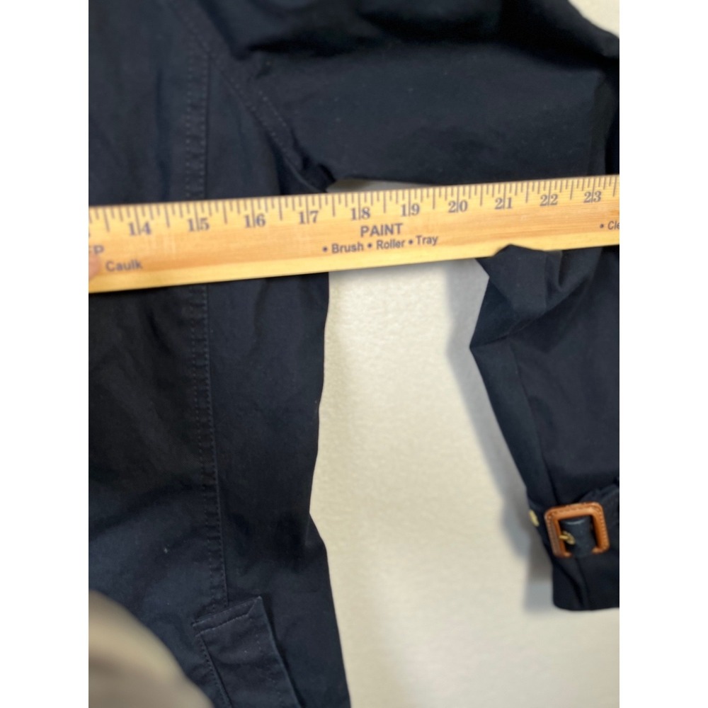 Banana Republic SMALL Navy Blue Hooded Twill Coat Zip Snap Below Knee Belt - Picture 5 of 10